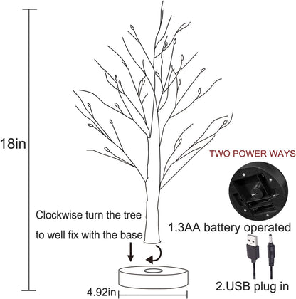 Hairui Lighted Tabletop Black Glittered Spooky Tree with Orange Lights 24 LED 18 Inches for Halloween Witch Decoration Battery Operated or USB Plug in Indoor Use