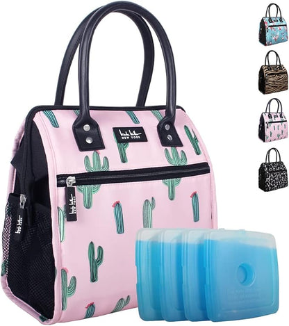 Nicole Miller Insulated Lunch Bag Tote Thermal Soft Side Wide-Open Cooler Ice Bag Lunch Box for Food with Drink Bottle Holder
