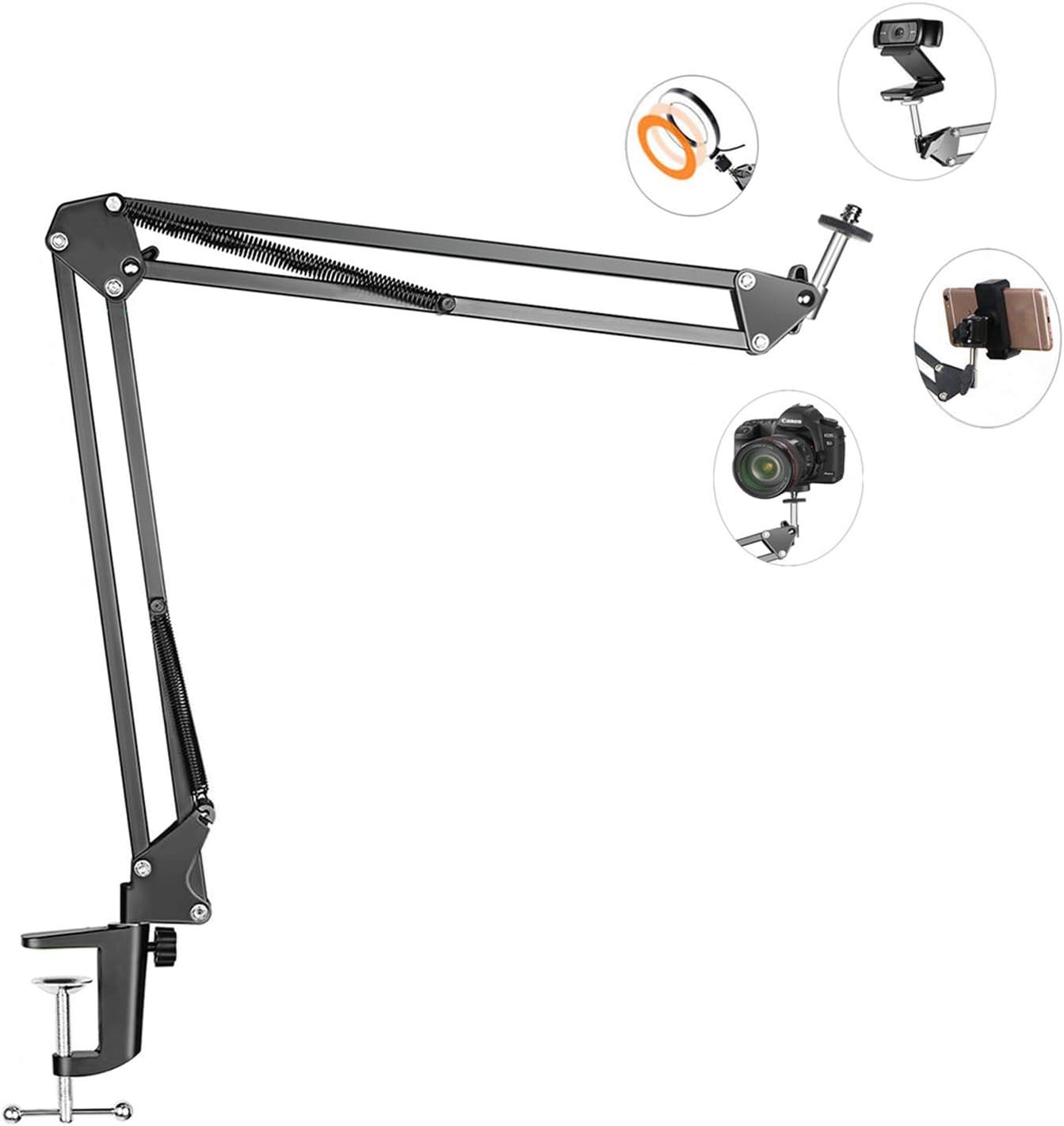 Overhead Tripod Mount for Camera Webcam Ring Light, Flexible Over Head Arm for iPhone with Phone Holder and Ball Head, Table Stand Accessory for Phone Video Recording Live Stream