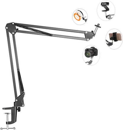 Overhead Tripod Mount for Camera Webcam Ring Light, Flexible Over Head Arm for iPhone with Phone Holder and Ball Head, Table Stand Accessory for Phone Video Recording Live Stream