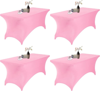 4Pack Spandex Waterproof Table Covers 6ft，Spandex 6ft Waterproof Table Cover for Party,Wedding, Banquet, and Events(Pink)