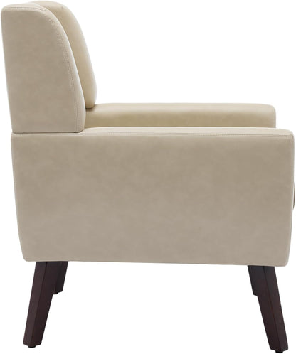 UIXE PU Leather Accent Chairs Set of 2, Modern Arm Club Chair Upholstered Armchair for Living Room, Comfy Single Sofa Seats Button Tufted Reading Seating, Cream