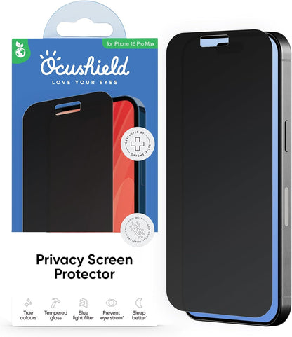 Ocushield Privacy Screen Protector for iPhone – Anti-Spy Tempered Glass, Blue Light Filter, 95% Transparency, Bubble-Free Install, Scratch-Resistant, Case Friendly