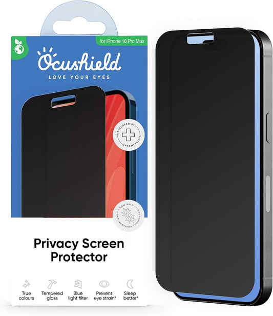 Ocushield Privacy Screen Protector for iPhone – Anti-Spy Tempered Glass, Blue Light Filter, 95% Transparency, Bubble-Free Install, Scratch-Resistant, Case Friendly