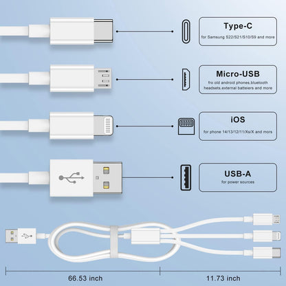 Multi Charger Cable 6Ft 2Pack, 3 in 1 Charging Cord, Universal Phone Charger, Multiple Charger Wire USB-A to Lightning/USB-Type C/Micro USB Connectors for Cellphone, Tablets and More (Charging Only)