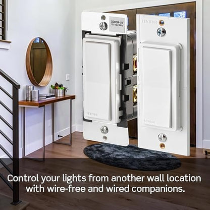 Leviton Decora Smart Switch, Wi-Fi 2nd Gen, Neutral Wire Required, Works with Matter, Alexa, Google Assistant, Apple Home/Siri & Wired or Wirefree 3-Way, D215S-1RW, White