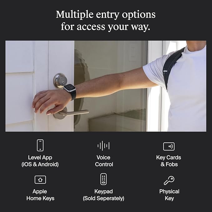 Level Lock+ WiFi Deadbolt Smart Lock - World's Smallest Smart Lock Plus Apple Home Key - Lock/Unlock Anywhere - Level App for iOS & Android - Works with Apple, Alexa, Google (Satin Nickel)