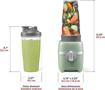 Starfrit Personal Blender - Two 828ml Cups - High, Low & Pulse Modes - 300W - Sage