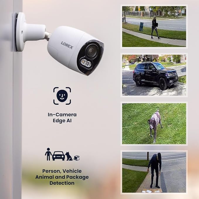 Lorex 4K 8MP IP Wired Dual-Lens Add-On Outdoor Security Camera | Smart Security Lighting | Motion Detection | 180° Panoramic View | Auto Framing | Color Night Vision | 2-Way Talk | Requires Recorder