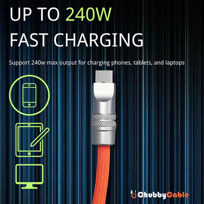 ChubbyCable Colorblock Chubby - Spring Braided Silicone Charge Cable - Coiled USB C Cable Fast Charging Cord for Car, Green+Purple, Type-C to Type-C, 2.29FT-3.6FT
