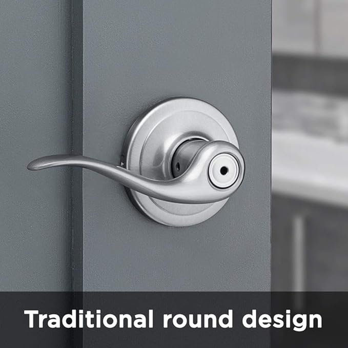 Kwikset Tustin Interior Privacy Door Handle with Lock, Door Lever For Bathroom and Bedroom, Satin Chrome Reversible Keyless Turn Lock