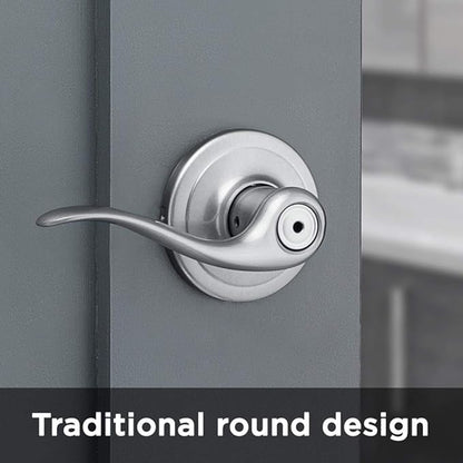 Kwikset Tustin Interior Privacy Door Handle with Lock, Door Lever For Bathroom and Bedroom, Satin Chrome Reversible Keyless Turn Lock