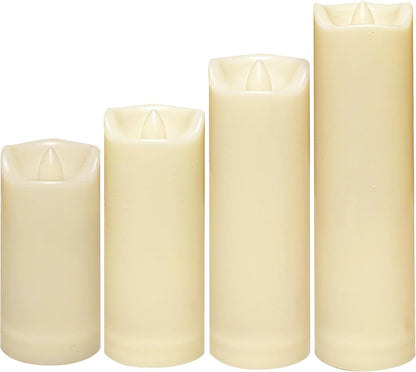 CANDLE CHOICE Waterproof Outdoor Battery Operated Flameless Candles with Auto Timer Flickering Plastic Resin Electric LED Slim Pillar Lights for Lantern Patio Garden Wedding Party Decorations 4 Pack