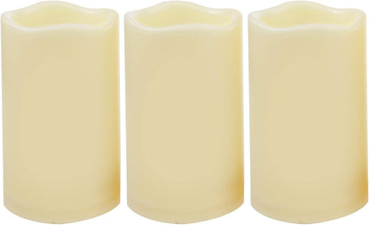 CANDLE CHOICE 3 Waterproof Outdoor Battery Operated Flameless LED Pillar Candle with Timer Flickering Plastic Resin Electric Decorative Light for Lantern Patio Garden Home Decor Party Wedding