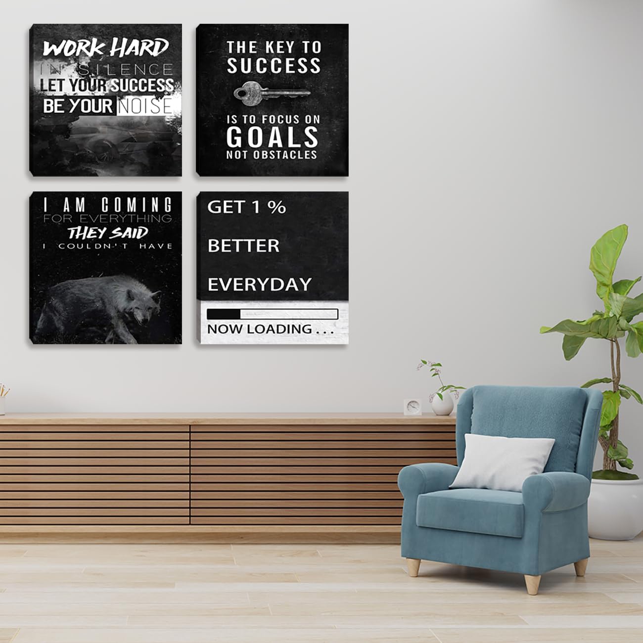 Inspirational Canvas Wall Art, Quotes Motivational Wall Decor Print Pictures for Office Wall Decor, Poster Framed Artwork for Women Men Home Bedroom Living Room Decor Decoration 16”X16”X4