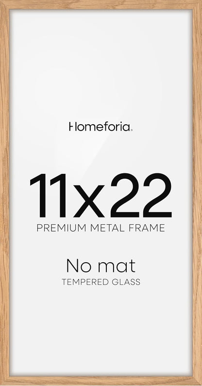 Homeforia 11x22 Newspaper Frame Wooden, High End Natural Oak 11 x 22 Picture Frame Light Wood without Mat, 22x11 Poster Frames for Wall, 11by22 Display Photo Frames, Tempered Glass, Wall Kit, Set of 1