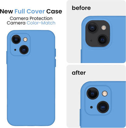 FireNova Designed for iPhone 13 Case, Silicone Upgraded [Camera Protection] Phone Case with [2 Screen Protectors], Soft Anti-Scratch Microfiber Lining Inside, 6.1 inch, Blue