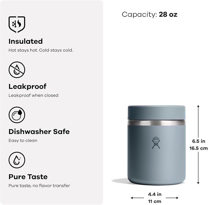 Hydro Flask Food Jar – Insulated Stainless Steel, Snack Travel Container for Hot Food & Soup 28 Oz Oat Tan