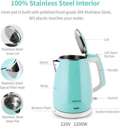 Electric Kettle(BPA Free), Double Wall Water Boiler Heater, Stainless Steel Interior, Cool Touch Coffee Pot & Tea Kettle, Auto Shut-Off and Boil-Dry Protection, 1.5L, 2 Year Warranty