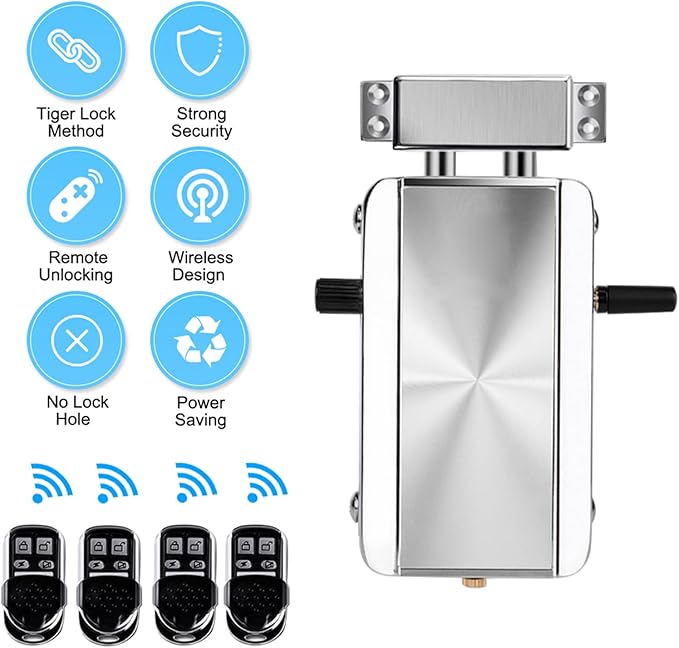 Remote Control Electronic Intelligent Door Lock, Smart Wireless,Electronic Deadbolt Anti-Theft Smart Hidden Door Lock,with 4 Remote Control,Keyless Access Control System for Home