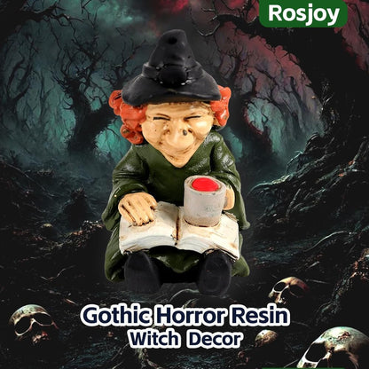 Halloween Fun Miniature Witch Figurine,Gothic Horror Resin Witch Decor,for Bookshelf Decor,Desk Trinkets,Collectible,Party Gifts