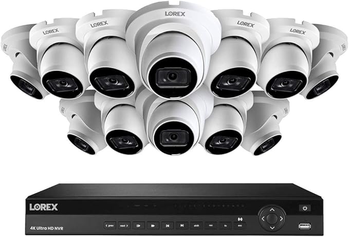 LorexTechnology NC4K3F-1612WD 16 Channel 3TB 4K Ultra HD Nocturnal NVR System with Twelve 4K Smart IP Security Dome Cameras w/Real-Time 30FPS and Listen-in Audio,150ft Color Night Vision,12 Dome