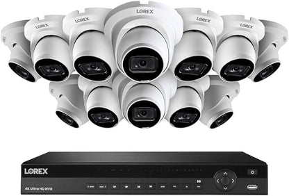 LorexTechnology NC4K3F-1612WD 16 Channel 3TB 4K Ultra HD Nocturnal NVR System with Twelve 4K Smart IP Security Dome Cameras w/Real-Time 30FPS and Listen-in Audio,150ft Color Night Vision,12 Dome
