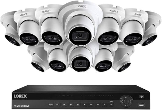 LorexTechnology NC4K3F-1612WD 16 Channel 3TB 4K Ultra HD Nocturnal NVR System with Twelve 4K Smart IP Security Dome Cameras w/Real-Time 30FPS and Listen-in Audio,150ft Color Night Vision,12 Dome