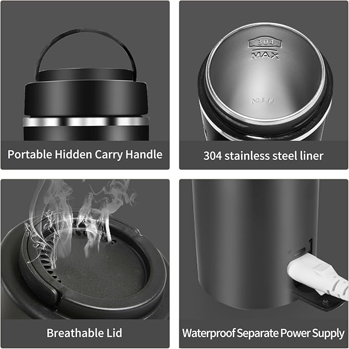 Travel Kettle Small Tea Kettle Coffee Mini Portable Electric Kettle with 4 Temperature Settings, Plug in 304 Stainless Steel Mini Travel Electric Kettle with Auto Shut-off(Black)