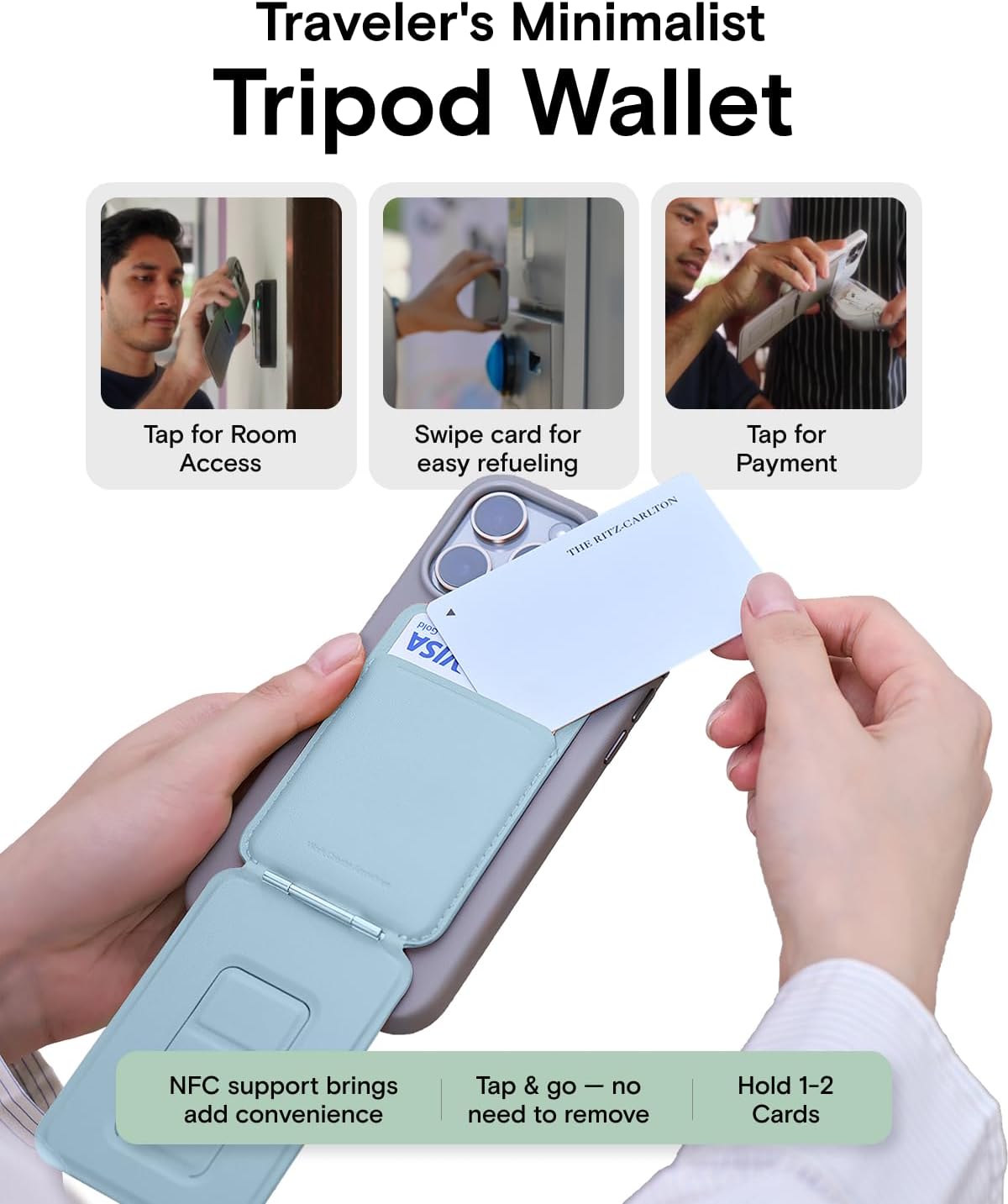 MOFT Phone Tripod Wallet for iPhone, Mulit-Angles, Lightweight Phone Stand, MOVAS Vegan Leather Magnetic Wallet, Strong Magnets, NFC Card Holder, Travel Essential, Soothing Mist (with Card Slot)