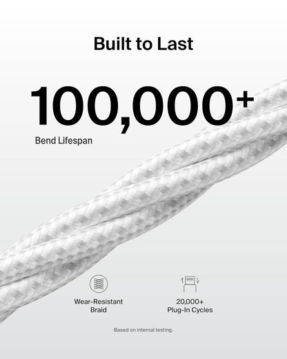 Belkin USB A to USB C Cable 2-Pack, 9.9ft, 15W - Type C Charger, iPhone Charger Cord, Soft, Braided, Flexible for iPhone 16 & 15, Galaxy S25, Pixel 9, iPad Pro, Airpods Pro, Switch & More - White