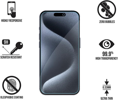 Anti Blue Light Screen Protector for iPhone 15pro & iPhone 15 [3 Pack] 9H+ Anti Blue Light Tempered Glass, Anti-Scratch, Case Friendly