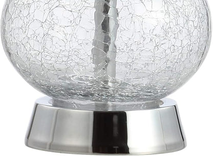 JONATHAN Y 21" Chrome and Crackled Glass Table Lamp, Contemporary Artisanal Metal Bedside Lamp for Living Room, White Linen Shade, UL Listed, LED Bulb Included JYL4035A