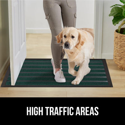 GORILLA GRIP 100% Waterproof All-Season WeatherMax Doormat US Designed Natural Rubber, Stain and Fade Resistant, Low Profile Indoor Outdoor Door Mats, Easy Clean Patio Mat, 23x35, Green Stripe