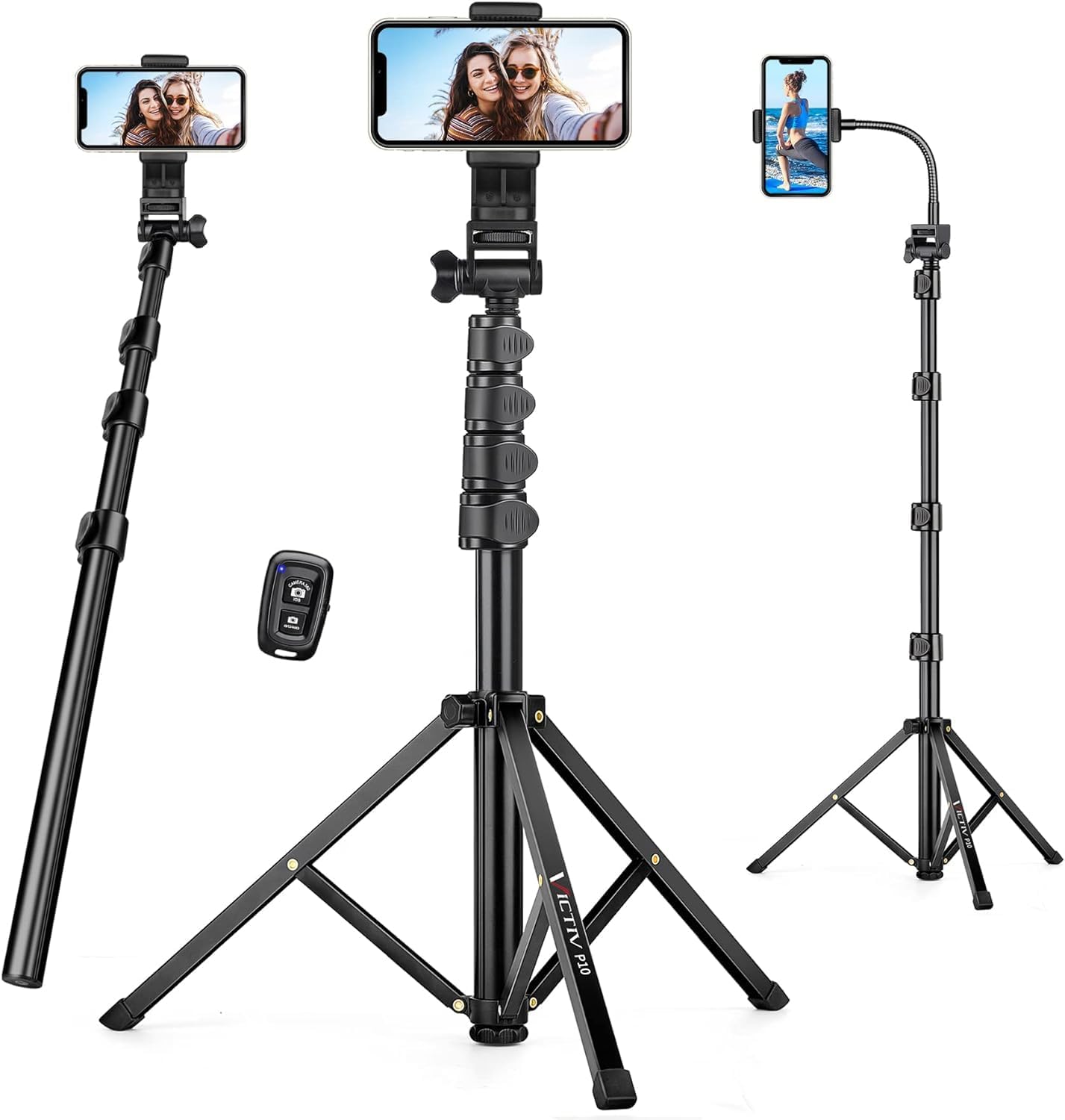 74" Flexible Phone Tripod, Tall Cell Phone Tripod with Adjustable Gooseneck & Remote, Portable Camera Cellphone Stand for Video Recording, Compatible with iPhone Android