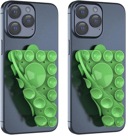 Double Sided Silicone Suction Phone Holder Mount,Compatible with iPhone and Android Cases Hands-Free Mirror Shower Phone Mount Strong Grip Holder (Grass Green, Double Sided 2PCS)