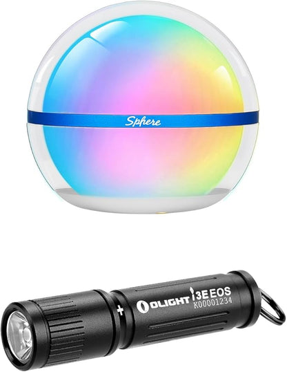 OLIGHT Sphere Smart Night Light, 75 lumens Stepless Dimming Table Lamp Bundle with 90 Lumens i3E EOS PMMA TIR Lens AAA Flashlight