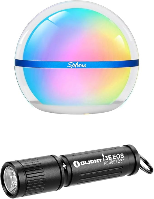OLIGHT Sphere Smart Night Light, 75 lumens Stepless Dimming Table Lamp Bundle with 90 Lumens i3E EOS PMMA TIR Lens AAA Flashlight