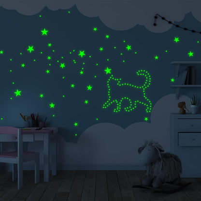 Glow in The Dark Stars Wall Stickers - 6 Sheets 307 Pcs Glowing Wall Decals Ceiling Stickers, Stick on Stars Glow in The Dark for Baby Kids Bedroom Wall Decor