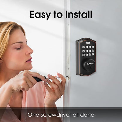 Keyless Entry Door Lock - Electronic Deadbolt Lock with Keypads, Auto Lock, 50 User Codes, Security Waterproof Smart Lock Easy to Install, Ideal for Front Door, Home Use, Apartment - ELAMOR M19 ORB