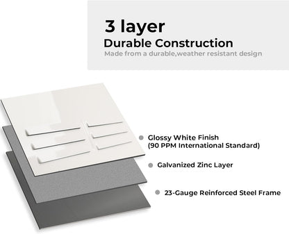 Worth Garden 28" H. Large Metal Glazed Planter Set of 2, Modern Glossy Finish White Tall Square Tapered Steel Flower Plant Pots for Indoor & Outdoor Use - Insert Plate with Drain Holes, Air Vents