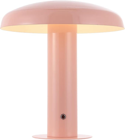 JONATHAN Y 11" Pink Rechargeable LED Mushroom Table Lamp, Cordless Portable Dimmable Mid-Century Modern Accent Lamp, with Metal Shade, Touch Sensor (JYL7114E)