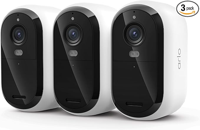 Arlo Essential Security Camera Wireless Outdoor 2K (3rd Gen, 2025 Release) - Battery Power, Person Recognition, Package Detection, Animated Preview, 1-Month Trial of Secure Plan, 3 Cam, White