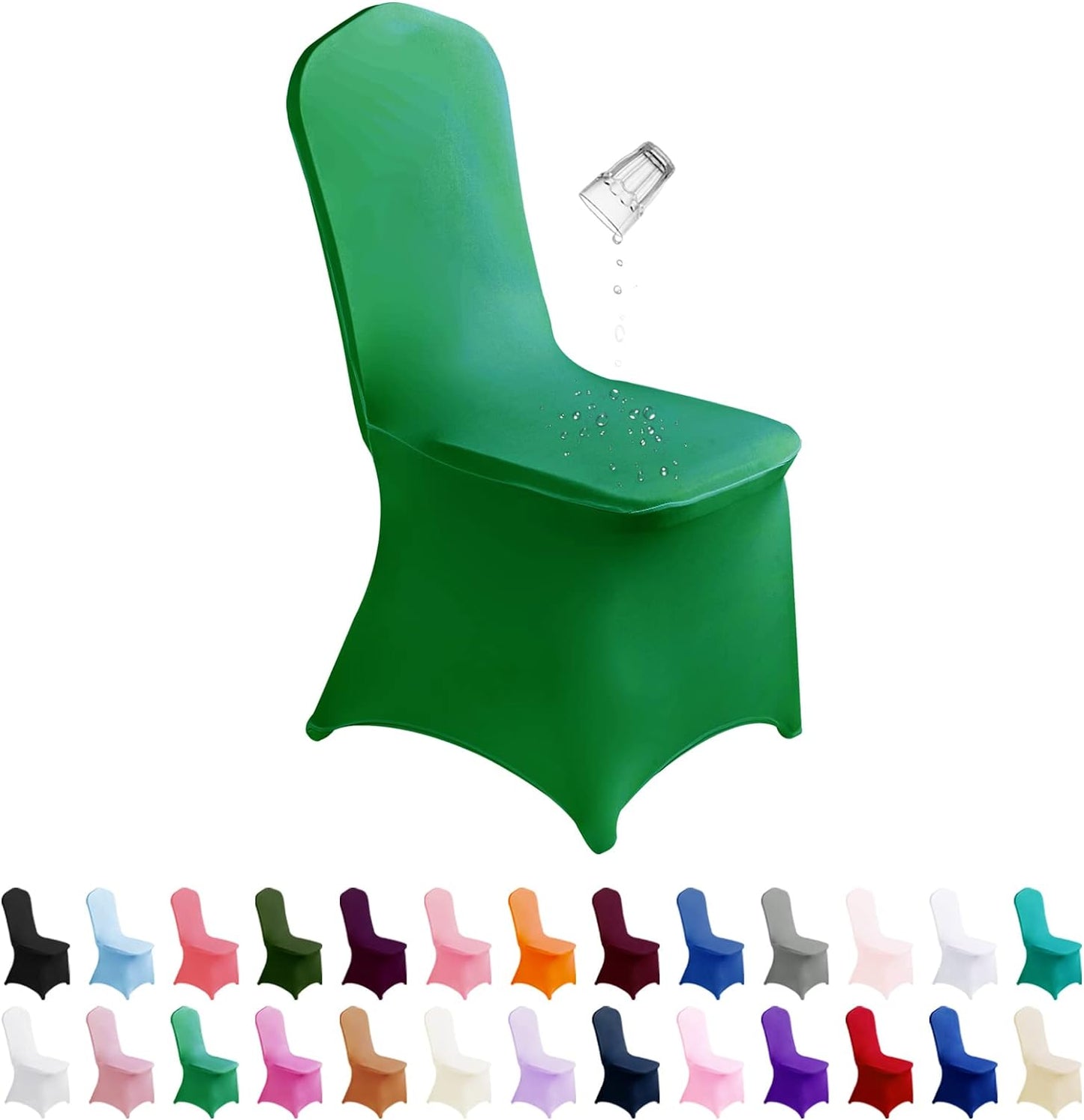 SUPERO Chair Cover, 12PCS Spandex Waterproof Chair Covers, Universal Fit Protector Stretch Chair Cover for Party, Banquet, Wedding Event, Hotel(Emerald)