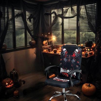 Halloween Office Chair CoversHorror Bloody Handprints Footprints on White Horror Theme Print Stretchable Slipcover for Modern Simplism Style High Back Boss Chair(No Chair) (Halloween08, M)…