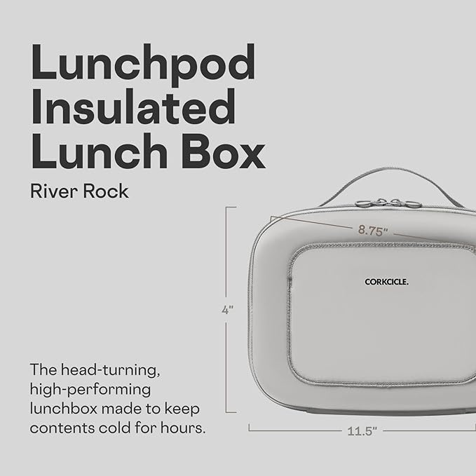 Corkcicle Lunchpod Insulated Lunch Bag - Crush-Proof Design - Food Safe Interior - Exterior & Interior Pockets - 11” x 8.75” x 4” - Summer Gift - Keeps Food Cold - River Rock Neoprene