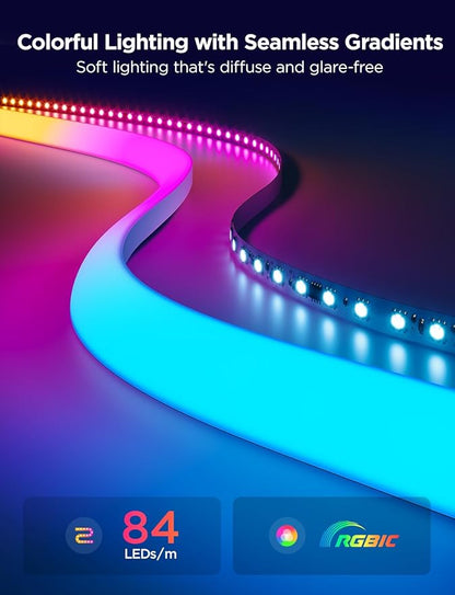 Govee Neon Rope Light for Wall Lining, LED Rope Lights Work with Matter, Google Assistant, Alexa, 16.4ft RGBIC Strip Lights with Smart App Control and Music Sync for Living Room, Bedroom, Wall Corners