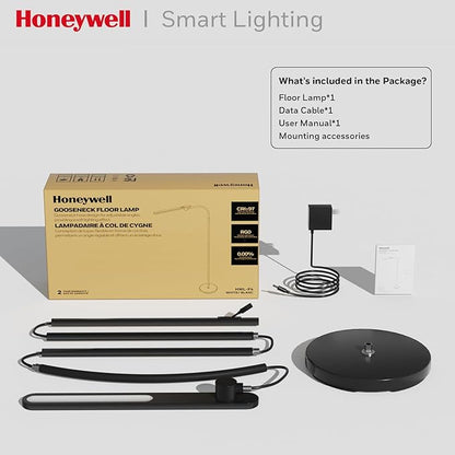 Honeywell F4 Sunturalux™ LED Floor Lamp, CRI 97 Full-Spectrum Eye-Caring Light, Stepless Dimmable Task Lamp with Flexible Gooseneck, 77.5" Tall Reading Lamp for Living Room & Office