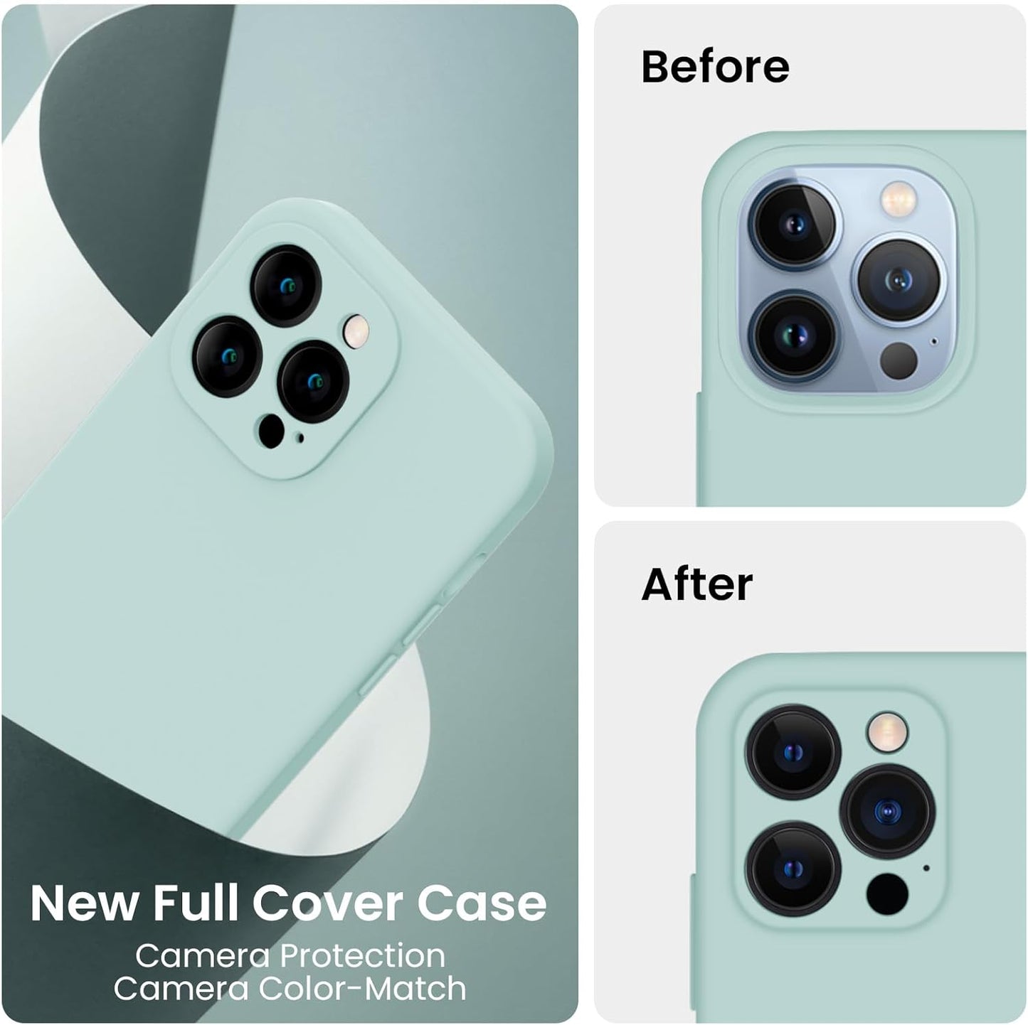 FireNova Designed for iPhone 13 Pro Max Case, Silicone [Camera Protection] Phone Case with [2 Screen Protectors], Soft Anti-Scratch Microfiber Lining Inside, 6.7 inch, Mint Green