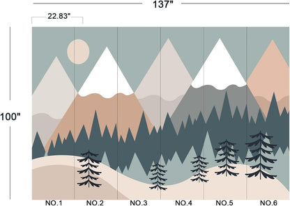 Children's Cartoon Mountain Peak Forest Sun Nursery Wall Mural Wallpaper 137" x 100"